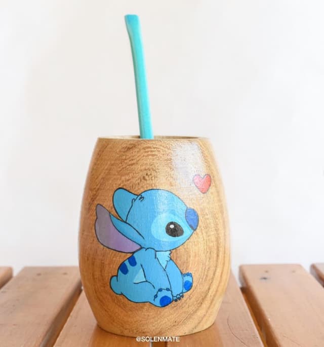 Mate personalizado artesanal - mate personalizado pintado a mano con personaje Stitch Disney único - Diseño único pintado a mano mate personalizado pintado a mano con personaje Stitch Disney único